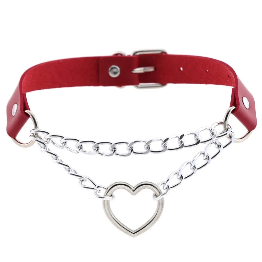 Heart Choker Collar for Women Goth Accessoies Black Leather Chain Chockers Gothic Punk Grunge Emo Necklace Jewelry