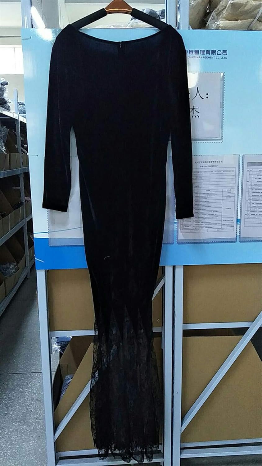 Women'S Maxi Dress V-Neck Black Lace Long Sleeve Party Gown Elegant Vestidos Lapel Rope High Waist Autumn Female