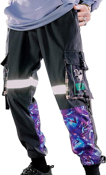 Men'S Black Reflective Joggers Overalls Techwear Sweatpants Hip Hop Streetwear Cargo Pants for Men