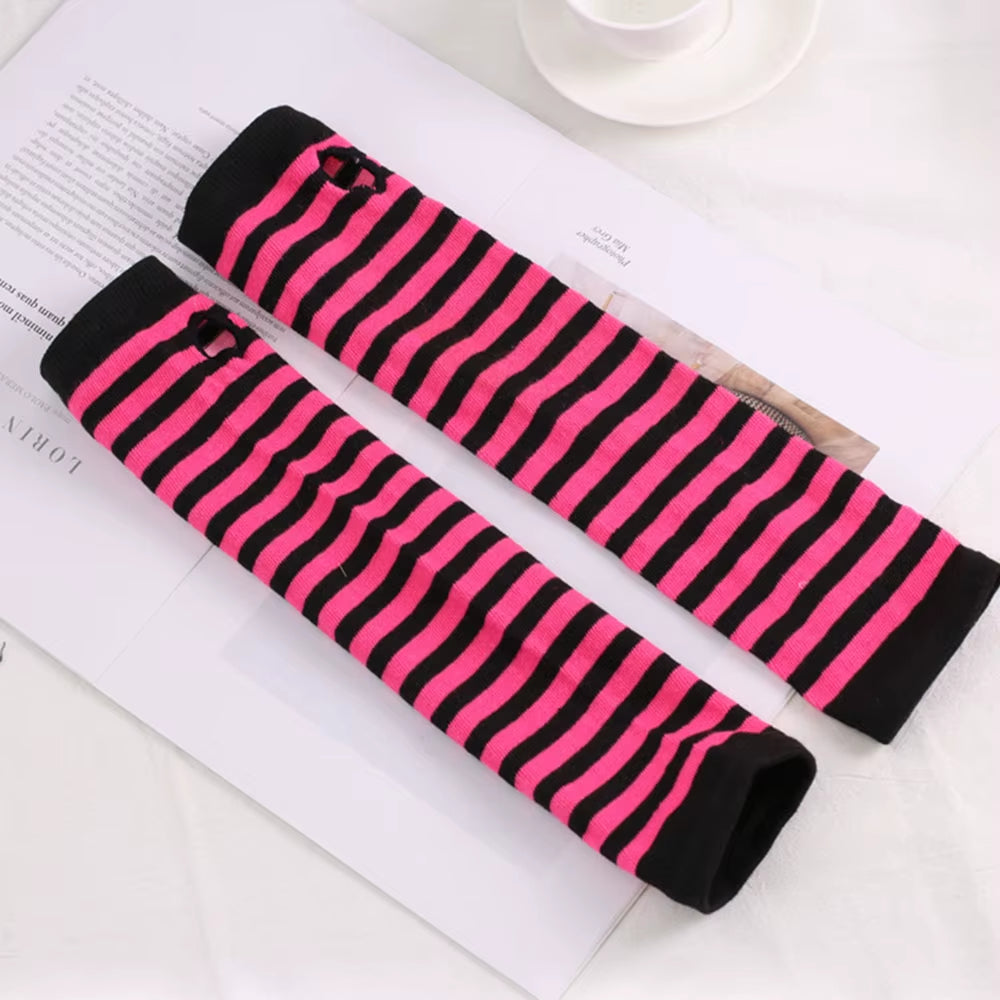 Fashion Women Emo Gloves Lady Striped Elbow Gloves Warmer Knitted Long Fingerless Gloves Elbow Mittens Christmas Acces Gifts