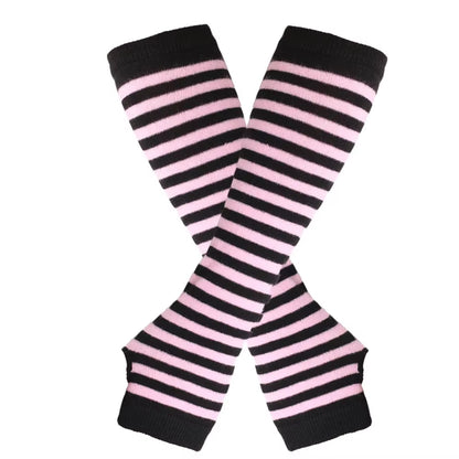 Fashion Women Emo Gloves Lady Striped Elbow Gloves Warmer Knitted Long Fingerless Gloves Elbow Mittens Christmas Acces Gifts