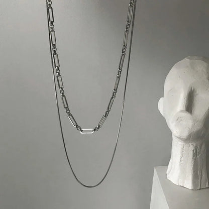 2023 Trendy Stainless Stee Double Layer Chain Necklace Simple Minimalist Punk Necklace for Women Men Goth Grunge Emo Y2K Jewelry