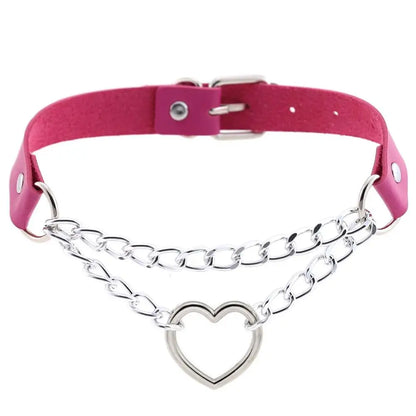 Heart Choker Collar for Women Goth Accessoies Black Leather Chain Chockers Gothic Punk Grunge Emo Necklace Jewelry