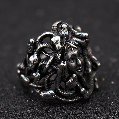 Ancient Greek Mythology Medusa Ring Men Women Silver Color Stainless Steel Gothic Snake Hair Gorgon Ring Punk Biker Jewelry