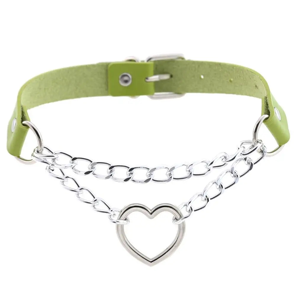 Heart Choker Collar for Women Goth Accessoies Black Leather Chain Chockers Gothic Punk Grunge Emo Necklace Jewelry