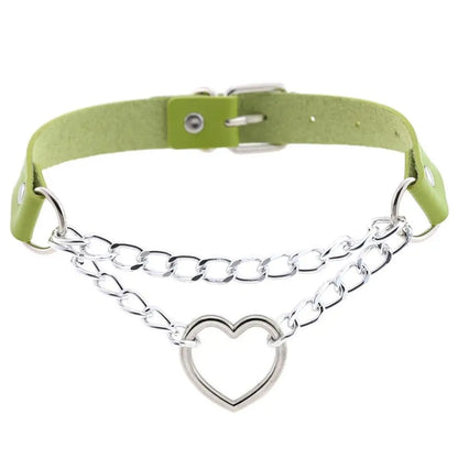 Heart Choker Collar for Women Goth Accessoies Black Leather Chain Chockers Gothic Punk Grunge Emo Necklace Jewelry