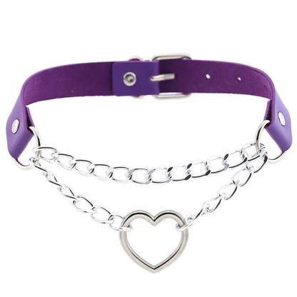 Heart Choker Collar for Women Goth Accessoies Black Leather Chain Chockers Gothic Punk Grunge Emo Necklace Jewelry