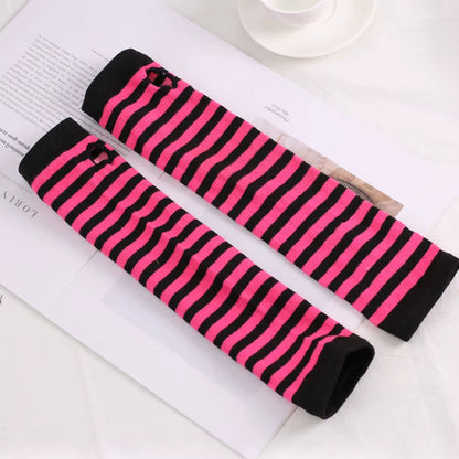 Fashion Women Emo Gloves Lady Striped Elbow Gloves Warmer Knitted Long Fingerless Gloves Elbow Mittens Christmas Acces Gifts