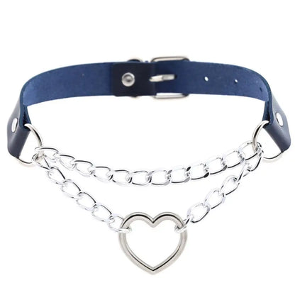 Heart Choker Collar for Women Goth Accessoies Black Leather Chain Chockers Gothic Punk Grunge Emo Necklace Jewelry