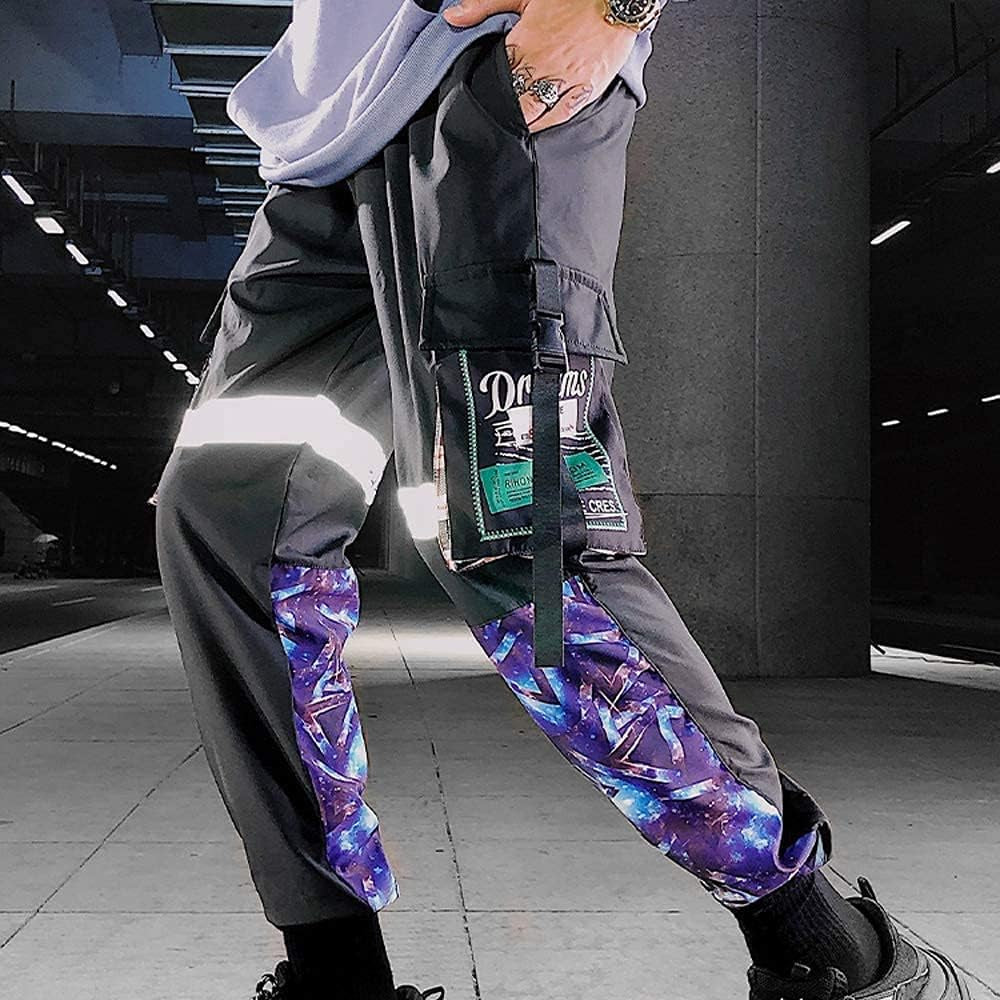 Men'S Black Reflective Joggers Overalls Techwear Sweatpants Hip Hop Streetwear Cargo Pants for Men