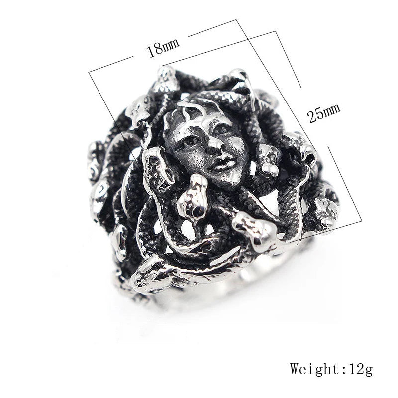 Ancient Greek Mythology Medusa Ring Men Women Silver Color Stainless Steel Gothic Snake Hair Gorgon Ring Punk Biker Jewelry