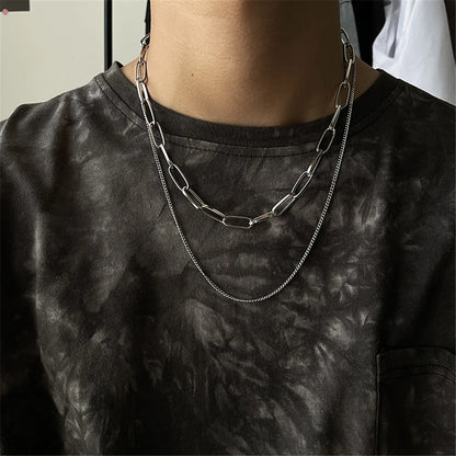 2023 Trendy Stainless Stee Double Layer Chain Necklace Simple Minimalist Punk Necklace for Women Men Goth Grunge Emo Y2K Jewelry