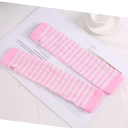 Fashion Women Emo Gloves Lady Striped Elbow Gloves Warmer Knitted Long Fingerless Gloves Elbow Mittens Christmas Acces Gifts