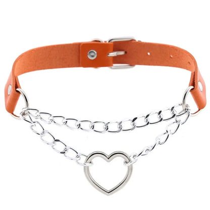 Heart Choker Collar for Women Goth Accessoies Black Leather Chain Chockers Gothic Punk Grunge Emo Necklace Jewelry