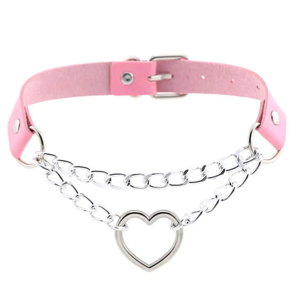 Heart Choker Collar for Women Goth Accessoies Black Leather Chain Chockers Gothic Punk Grunge Emo Necklace Jewelry