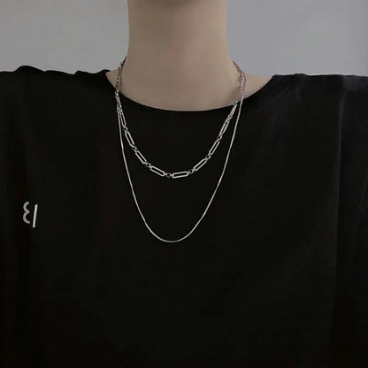 2023 Trendy Stainless Stee Double Layer Chain Necklace Simple Minimalist Punk Necklace for Women Men Goth Grunge Emo Y2K Jewelry
