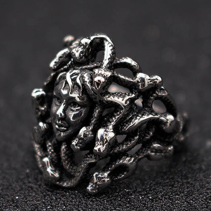 Ancient Greek Mythology Medusa Ring Men Women Silver Color Stainless Steel Gothic Snake Hair Gorgon Ring Punk Biker Jewelry