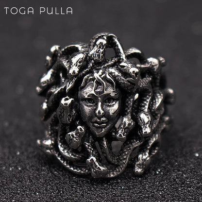 Ancient Greek Mythology Medusa Ring Men Women Silver Color Stainless Steel Gothic Snake Hair Gorgon Ring Punk Biker Jewelry