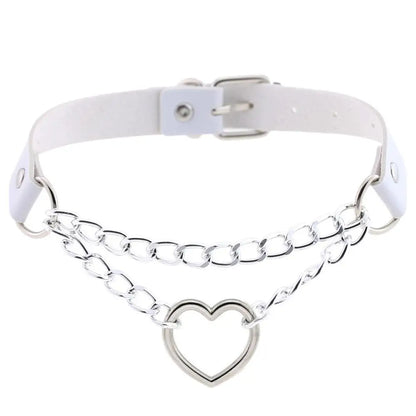 Heart Choker Collar for Women Goth Accessoies Black Leather Chain Chockers Gothic Punk Grunge Emo Necklace Jewelry