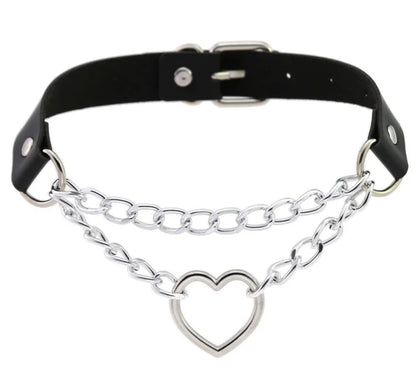 Heart Choker Collar for Women Goth Accessoies Black Leather Chain Chockers Gothic Punk Grunge Emo Necklace Jewelry