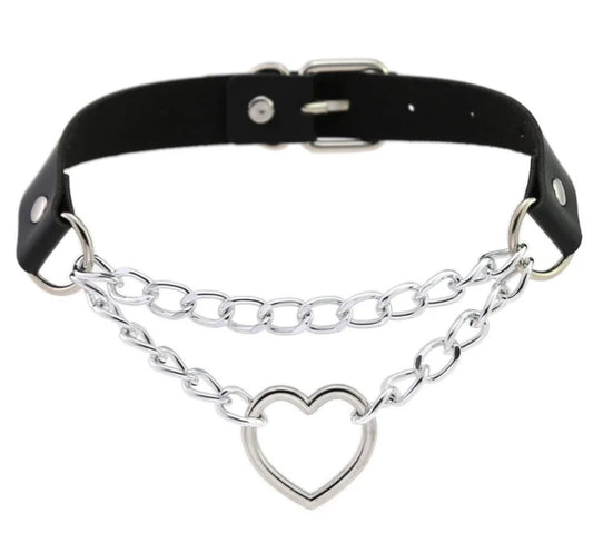 Heart Choker Collar for Women Goth Accessoies Black Leather Chain Chockers Gothic Punk Grunge Emo Necklace Jewelry