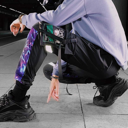 Men'S Black Reflective Joggers Overalls Techwear Sweatpants Hip Hop Streetwear Cargo Pants for Men