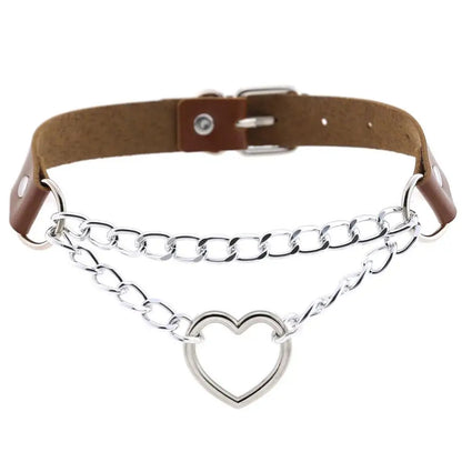 Heart Choker Collar for Women Goth Accessoies Black Leather Chain Chockers Gothic Punk Grunge Emo Necklace Jewelry