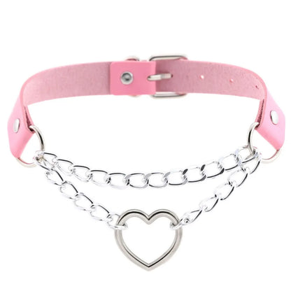 Heart Choker Collar for Women Goth Accessoies Black Leather Chain Chockers Gothic Punk Grunge Emo Necklace Jewelry