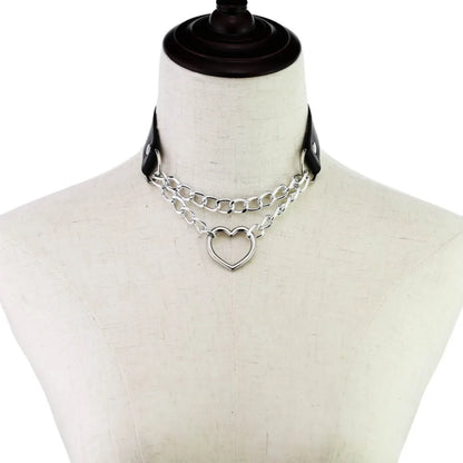 Heart Choker Collar for Women Goth Accessoies Black Leather Chain Chockers Gothic Punk Grunge Emo Necklace Jewelry