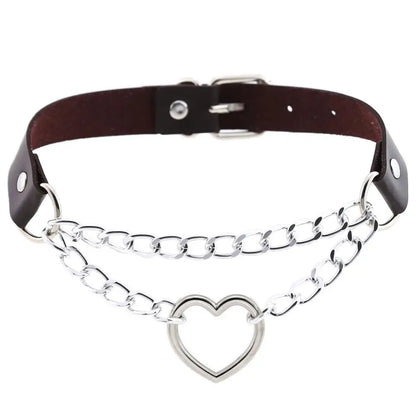 Heart Choker Collar for Women Goth Accessoies Black Leather Chain Chockers Gothic Punk Grunge Emo Necklace Jewelry