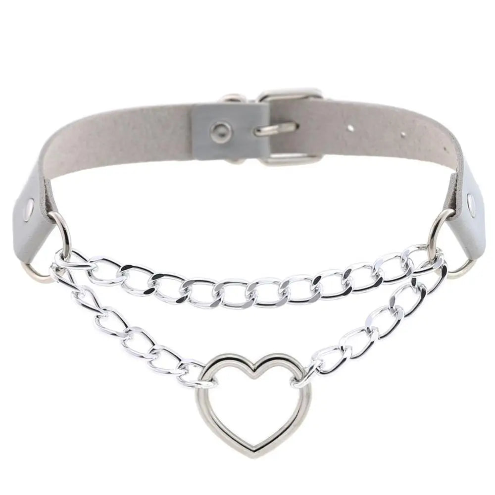 Heart Choker Collar for Women Goth Accessoies Black Leather Chain Chockers Gothic Punk Grunge Emo Necklace Jewelry