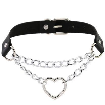 Heart Choker Collar for Women Goth Accessoies Black Leather Chain Chockers Gothic Punk Grunge Emo Necklace Jewelry