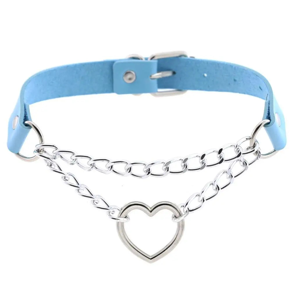 Heart Choker Collar for Women Goth Accessoies Black Leather Chain Chockers Gothic Punk Grunge Emo Necklace Jewelry