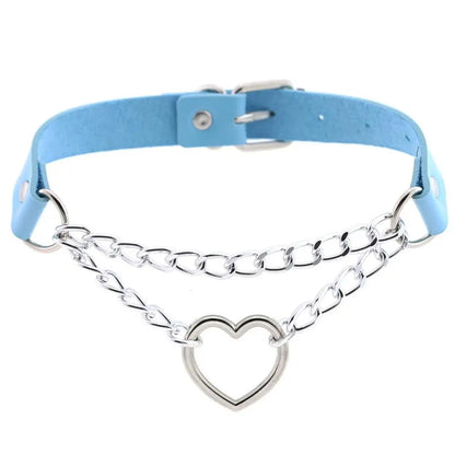 Heart Choker Collar for Women Goth Accessoies Black Leather Chain Chockers Gothic Punk Grunge Emo Necklace Jewelry